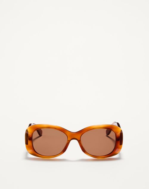 Valentino - Rectangular 70s Acetate Glasses - Beige/brown - Unisex - Eyewear