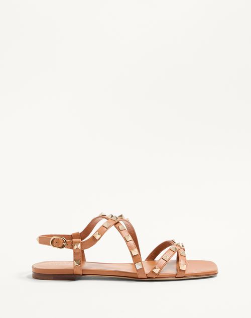Valentino Garavani - Calfskin Rockstud Sandal With Straps - Almond - Woman - Woman Sale