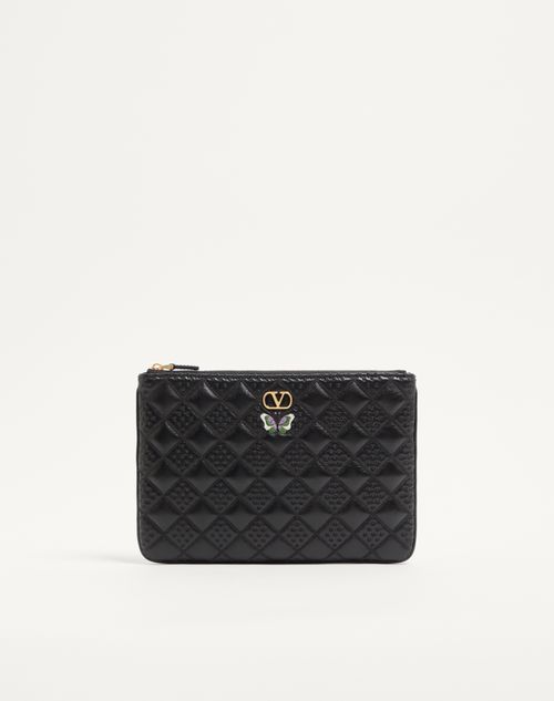 Valentino Garavani - Valentino Garavani Flutterby Clutch In Shiny Nappa Leather With Butterfly Embroidery - Black - Woman - Clutches