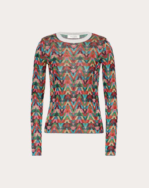 Valentino - Lurex Jacquard Sweater - Multicolor - Woman - Knitwear