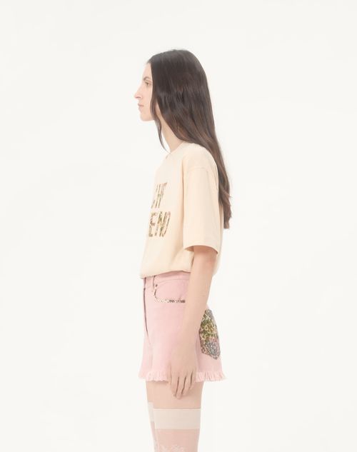 Valentino - Embroidered Cotton T-shirt - Birch - Woman - Tshirts And Sweatshirts