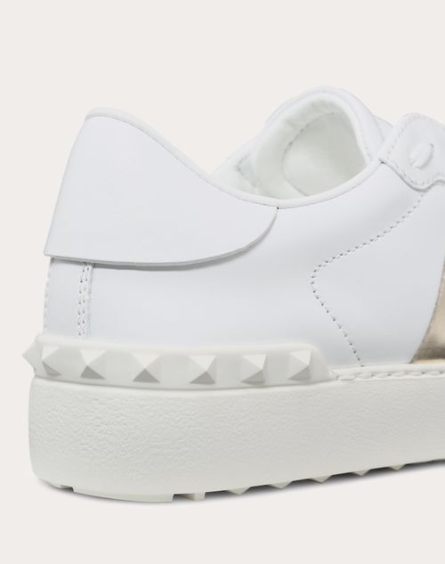 Open Sneaker With Metallic Stripe Woman in White/platinium | Valentino US