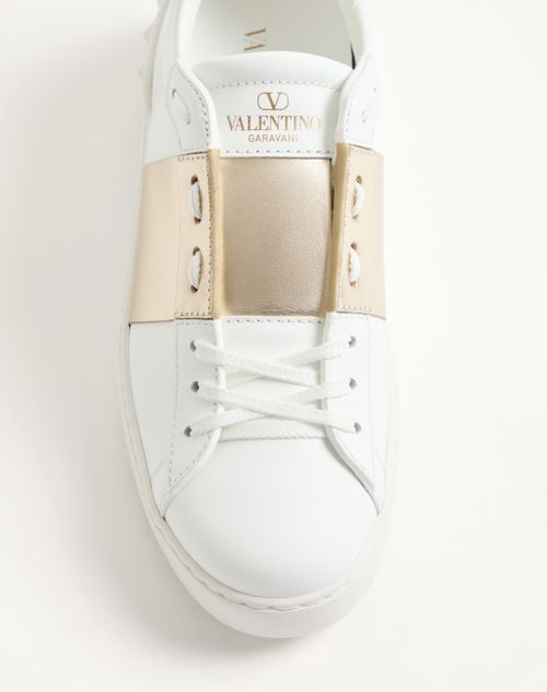 Valentino Garavani - Open Sneaker With Metallic Stripe - White/platinium - Woman - Sneakers