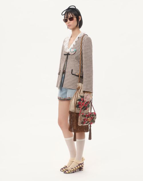 Valentino Garavani - Valentino Garavani Nellcôte Alice Embroidered Bag With Fringes - Natural/multicolor - Woman - Shoulder Bags
