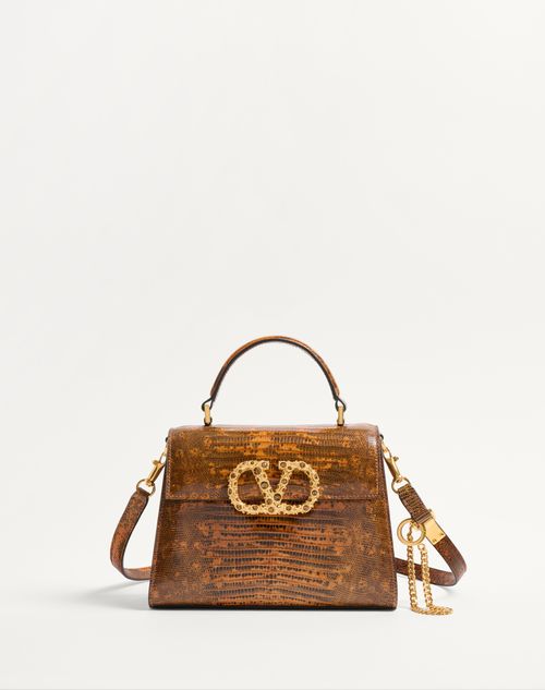 Valentino Garavani - Borsa A Mano Piccola Valentino Garavani Vsling In Tejus Con Logo Gioiello - Straw/smoked Topaz - Donna - Valentino Garavani Vsling