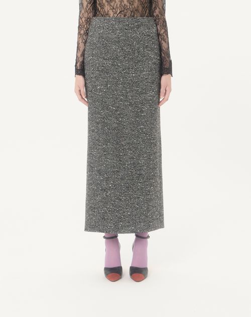 Valentino - Langer Chevron-bouclé-rock - Weiss/ Schwarz - Frau - Röcke