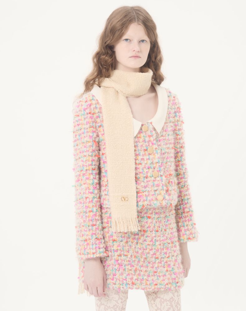 Valentino Garavani Vlogo Signature Scarf In Wool, Cashmere And Silk Woman Butter/Gold Uni