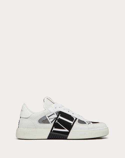 Vl7n Low-top Sneakers In Calfskin And Mesh With Bands for Man in White/ Black | Valentino US