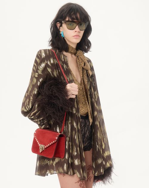 Valentino Garavani - Valentino Garavani Rockstud Small Shoulder Bag In Suede - Red - Woman - Shoulder Bags