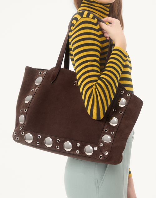 Valentino Garavani - Borsa Shopping Media Valentino Garavani Nellcôte In Suede - Testa Di Moro - Donna - Borse Shopping