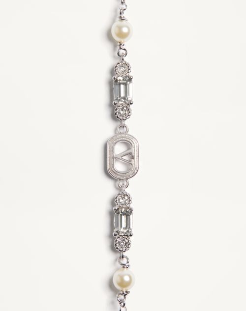 Valentino Garavani - Ovalette Bracelet In Metal, Pearls And Swarovski® Crystals - Rhodium - Woman - Jewelry