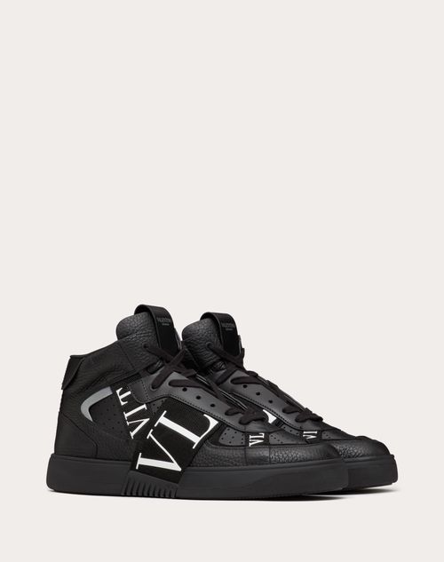 Mid-top Calfskin Vl7n Sneaker With Bands for Man in White/ Black