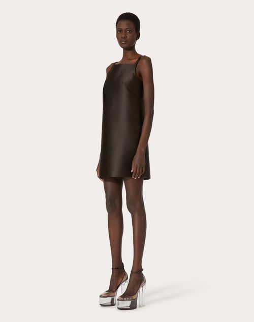 Valentino - Short Dress In Techno Duchesse - Ebony - Woman - Ready To Wear