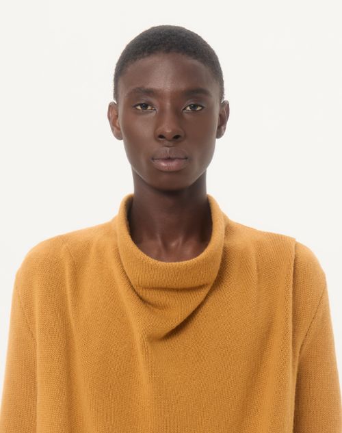 Valentino - Valentino Cashmere Sweater With Draped High Collar - Ochre - Man - Knitwear