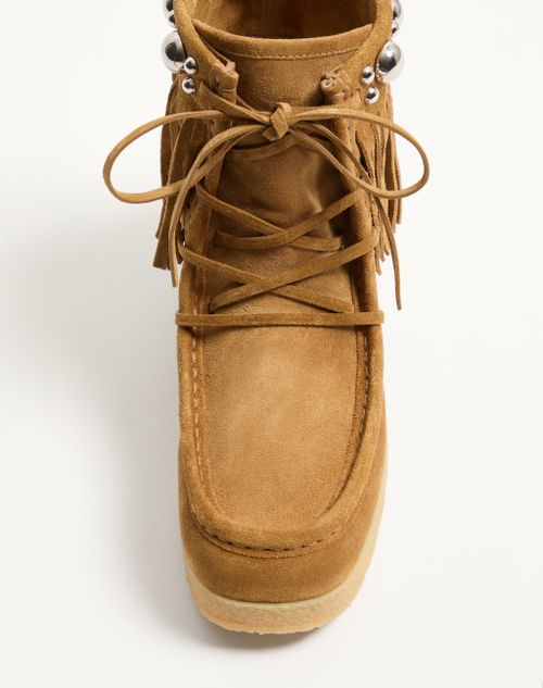 Valentino Garavani - Nellcote Ankle Boot In Split-grain Leather 25mm - Havana Beige - Woman - Boots And Ankle Boots