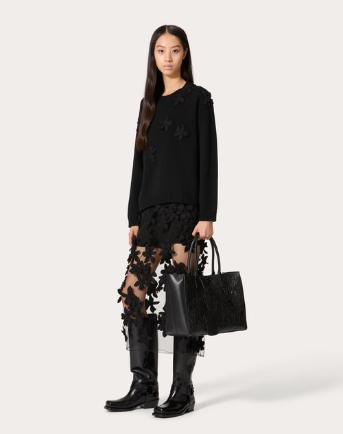 Valentino Garavani - Cabas Moyen Vlogo Locker En Cuir Orné De Roses Brodées - Noir - Femme - Cabas