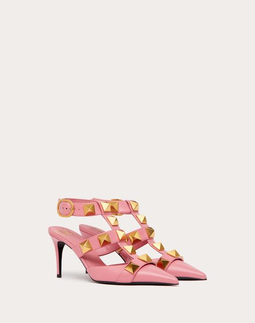 Roman Stud Calfskin Pump 80 Mm for Woman in Flamingo Pink Roman Stud Calfskin Pump 80 Mm for Woman in Flamingo Pink