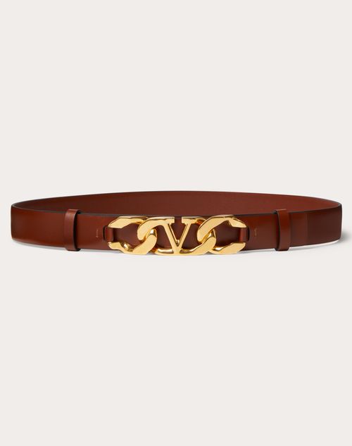 Valentino Garavani - Vlogo Chain Shiny Calfskin Belt 25 Mm - Bronze - Woman - Gifts For Her