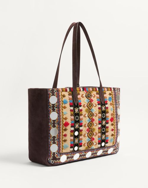 Valentino Garavani - Valentino Garavani Nellcôte Large Embroidered Shopping Bag - Multicolour/testa Di Moro - Man - Totes
