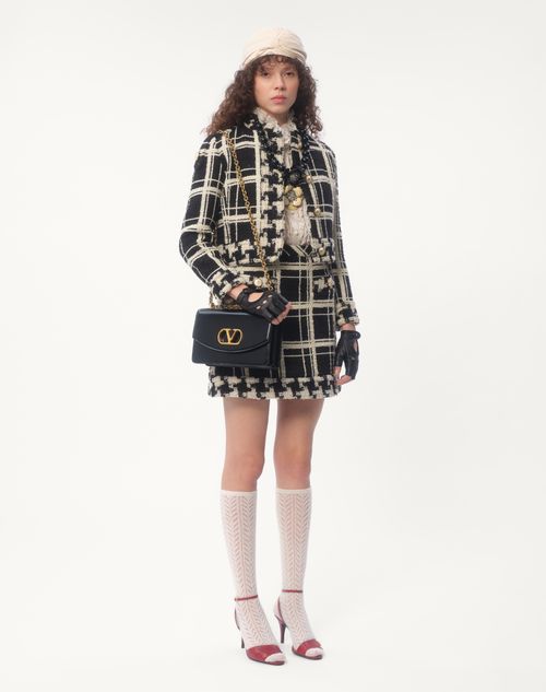 Valentino - Caban In Macro Check Tweed - Black/ivory - Woman - Jackets And Blazers