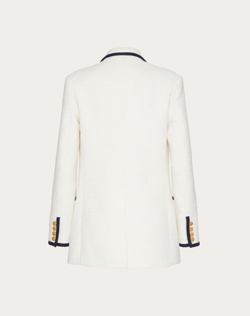 Valentino - Crisp Tweed Blazer - Ivory/navy - Woman - Jackets And Blazers