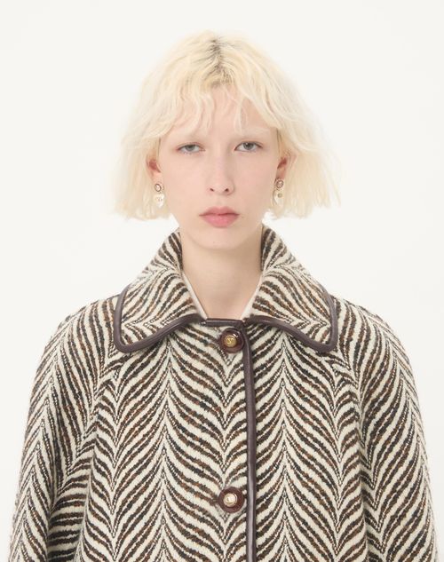 Valentino - Wool Cloth Caban In Fauve Eclat Animal Print - Ivory/brown - Woman - Jackets And Blazers