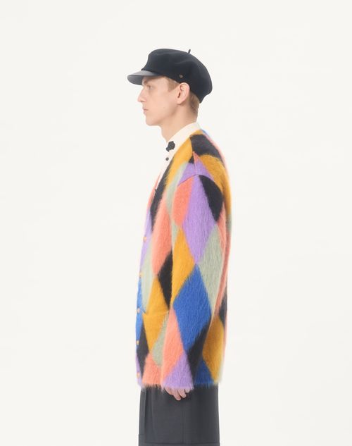 Valentino - Valentino Mohair Wool Cardigan With Rhombelle Pattern - Multicolour - Man - Knitwear