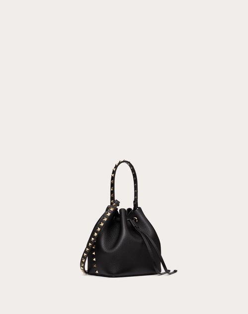 Valentino Rockstud Grainy Leather Bucket Bag - Black - Large