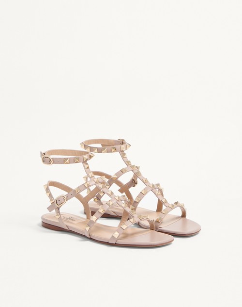 Rockstud Flat Calfskin Sandal With Straps