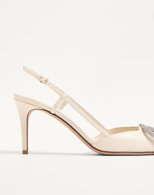 Valentino Garavani - Vlogo Signature Slingpumps Aus Kalbsleder, 80 Mm - Light Ivory/crystal - Frau - Pumps