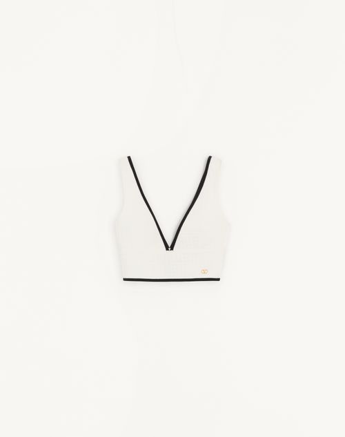 Valentino - Canestrello Cotton Tweed Top - Latte/black - Woman - Shirts And Tops