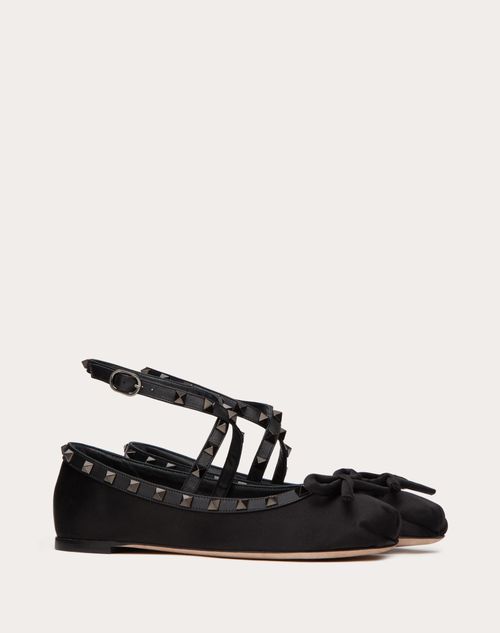 Valentino Garavani - Ballerina Rockstud De Satén Con Studs Tono Sobre Tono - Negro - Mujer - Mujer