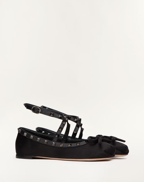 Valentino Garavani - Rockstud Ballerinas Aus Satin Mit Farblich Abgestimmten Studs - Schwarz - Frau - Ballerinas