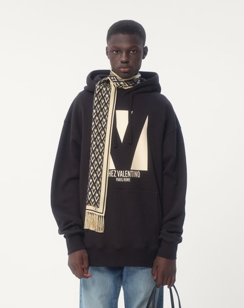 Valentino Garavani - Toute La V Bandeau Scarf In Silk With Fringes - Cream/black - Man - Soft Accessories
