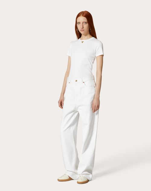 Valentino - Ribbed Cotton T-shirt - White - Woman - Tshirts And Sweatshirts