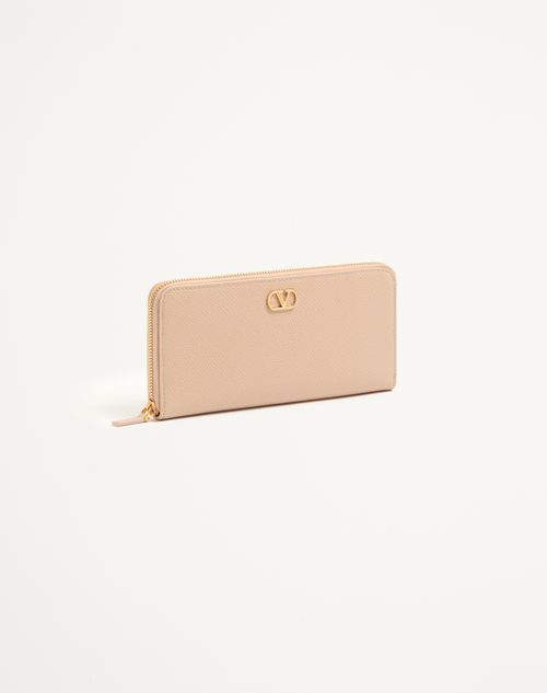 Valentino Garavani - Vlogo Signature Zippered Wallet In Grainy Calfskin - Pink - Woman - Wallets And Small Leather Goods