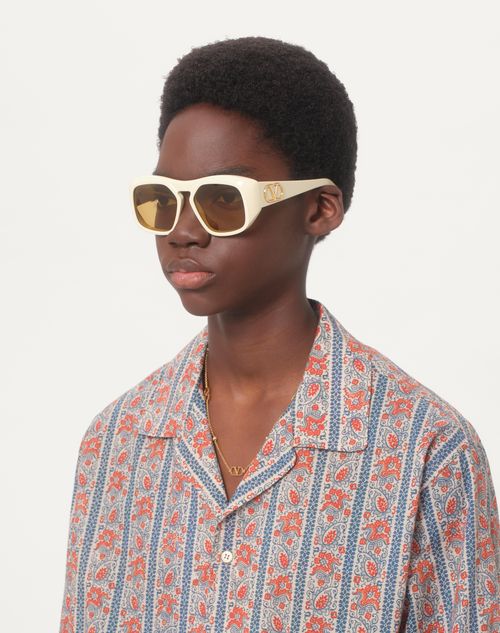 Valentino - Rectangular Acetate Frame - Ivory/amber - Unisex - Gifts For Her