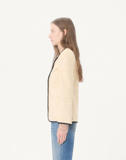 Valentino - Jacket In Silk Linen Canvas - Latte/black - Woman - Jackets And Blazers