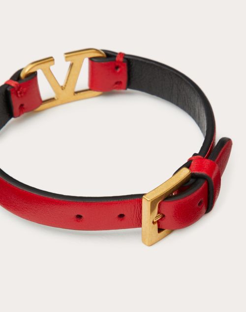 Vlogo Signature Leather Bracelet for Woman in Black/pure Red