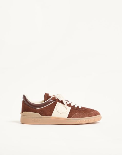 Valentino Garavani - Upvillage Low Top Trainer In Split Leather And Calfskin Nappa Leather - Brown/ivory - Man - Sneakers
