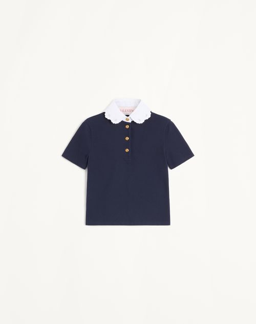 Valentino - Camisa Polo Bordada De Algodón Estilo Sudadera - Azul Marino - Mujer - Camisetas Y Sudaderas