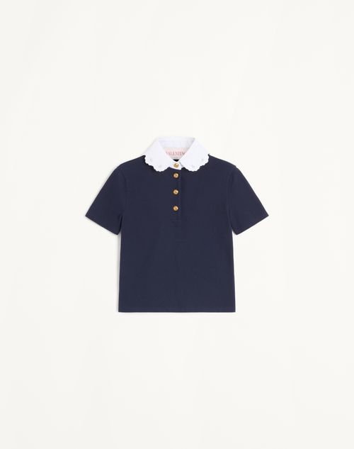 Valentino - Embroidered Cotton Sweatshirt Polo Shirt - Navy - Woman - Tshirts And Sweatshirts