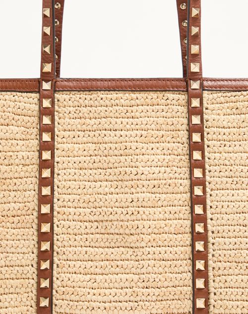 Valentino Garavani - Valentino Garavani Rockstud Raffia Shopping Bag. - Natural/saddle Brown - Woman - Totes