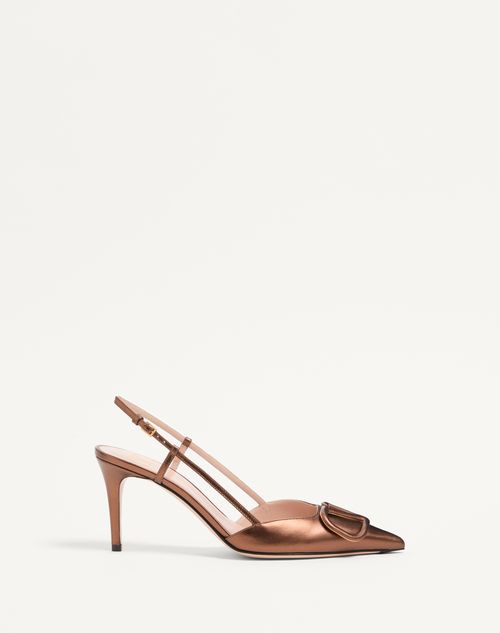 Valentino Garavani - Vlogo Signature Slingback Pump In Laminated Nappa Leather 80mm - Bronze - Woman - Pumps