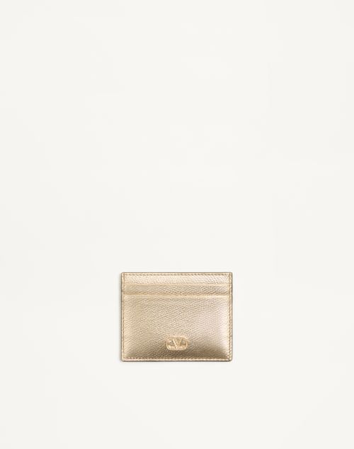 Valentino Garavani - Vlogo Signature Card Holder In Laminated Grainy Calfskin With Jewel Logo - Gold/crystal - Woman - Wallets And Small Leather Goods