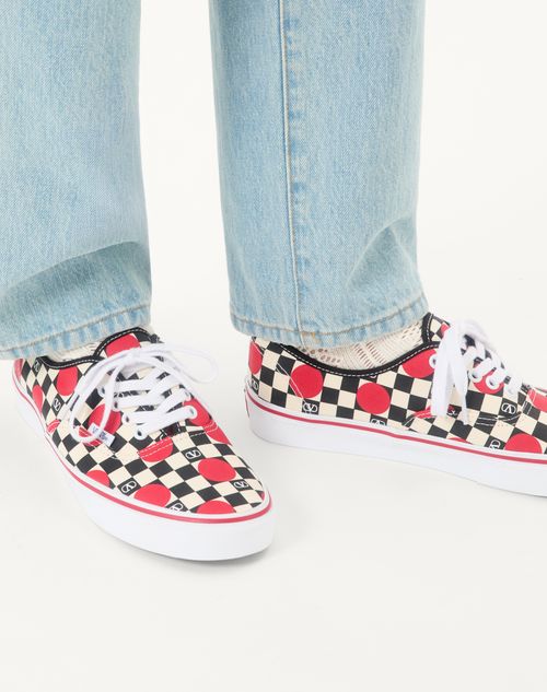 Valentino Garavani - Valentino Garavani And Vans Low-top Trainer In Fabric With Vlogo Checkerboard Print And Polka Dot Detail - Butter/black/rouge Pur - Man - Shelf - M Shoes - Vans