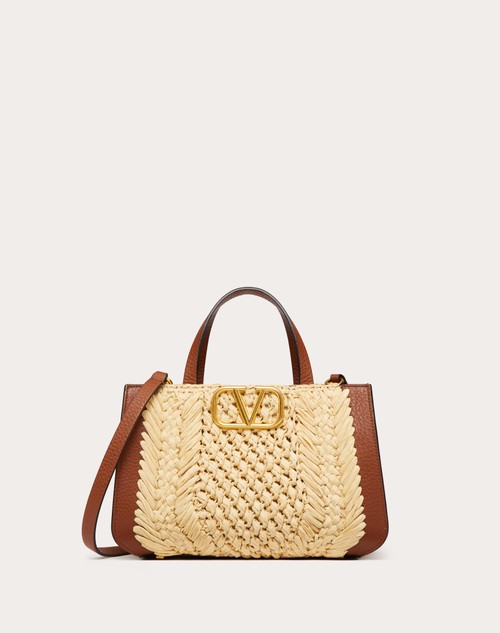 Valentino Garavani VLogo Raffia Double Handle Bag in Neutral