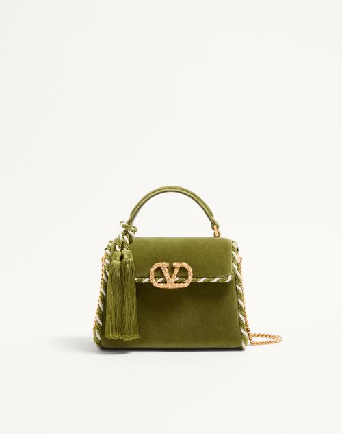 Valentino Garavani - Valentino Garavani Mini Vsling Handbag In Velvet With Jewel Logo - Cactus - Woman - Top Handle Bags