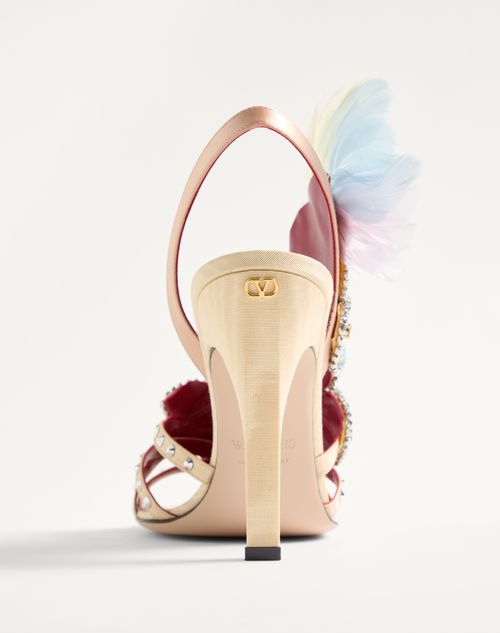 Valentino Garavani - Dans Le Foyer Sandal In Moiré Fabric With Floral Embroidery And Feathers 105mm - Multicolor - Woman - Sandals