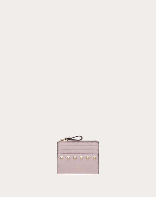 Rockstud Grainy Calfskin Cardholder With Zipper by Valentino